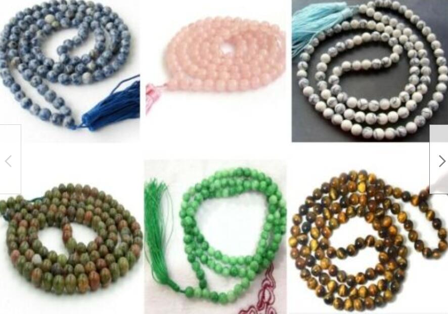 

New Natural Round Gemstones Tibet Buddhist 108 Prayer Beads Mala Necklace 6-8mm