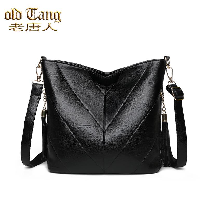 

OLD TANG New Style Fashion Solid Color PU Leather Crossbody Designer Portable Office Shoulder Bags for Women 2021 Sac Epaule, Black