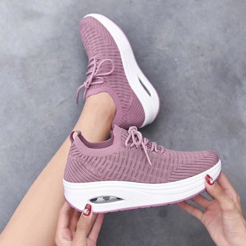 

Fashion Breathable Air Mesh Women Shoes Wedges Heel Shoes Ladies Knitting Sock Sneakers Women Platform Casual Shoes #b92P