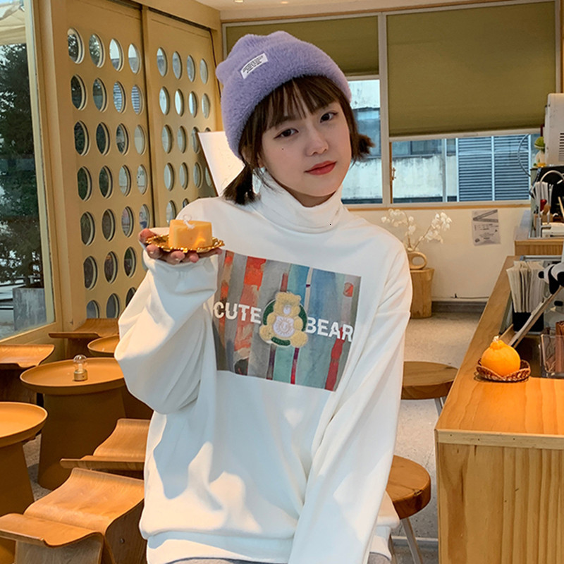 

2021 New 2 colour autumn Korean style sweater-shirts cartoon bear print hot coarse sweatshirt of women pullovers (f4186) MTH0, Navy blue