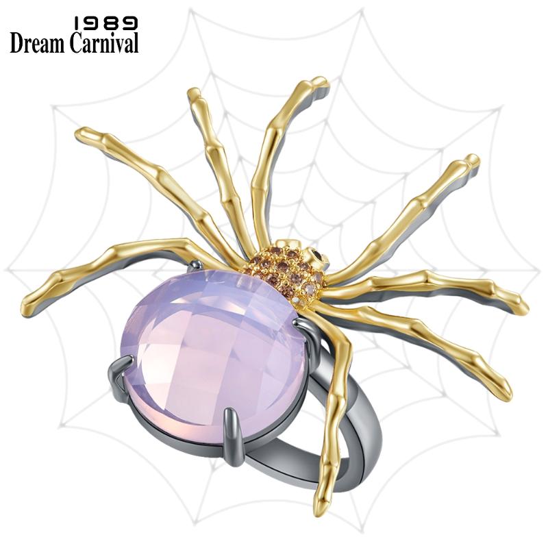 

DreamCarnival1989 Exotic Golden Legs Spider Rings for Women Love Feminine Pink Zircon Elegant Anniversary Dating Jewelry WA11879