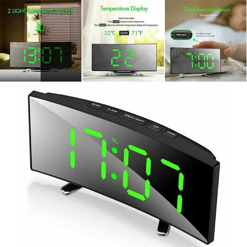 

LED Mirror Alarm Clock Noiseless Design Digital LED Electronic Large Time Temperature Display Home Decoration Clock