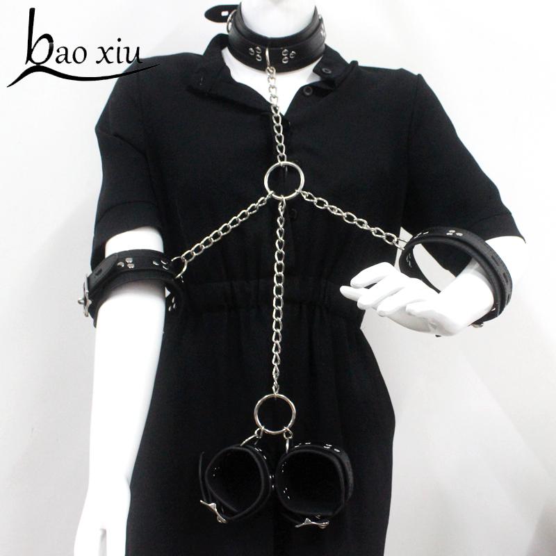 

Women Vintage Goth Faux Leather Collar Metal Chain Necklace Set Sexy Gothic Harness Harajuku Punk Bondage Statement Choker Set