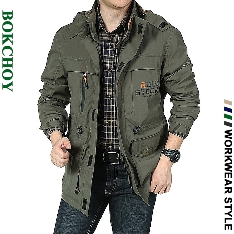 

Bomber Jacket Men Autumn Winter Multi-pocket Waterproof Military Tactical Jackets Casual Windbreaker Mens Coat Outdoor Hooded 201128, Blue