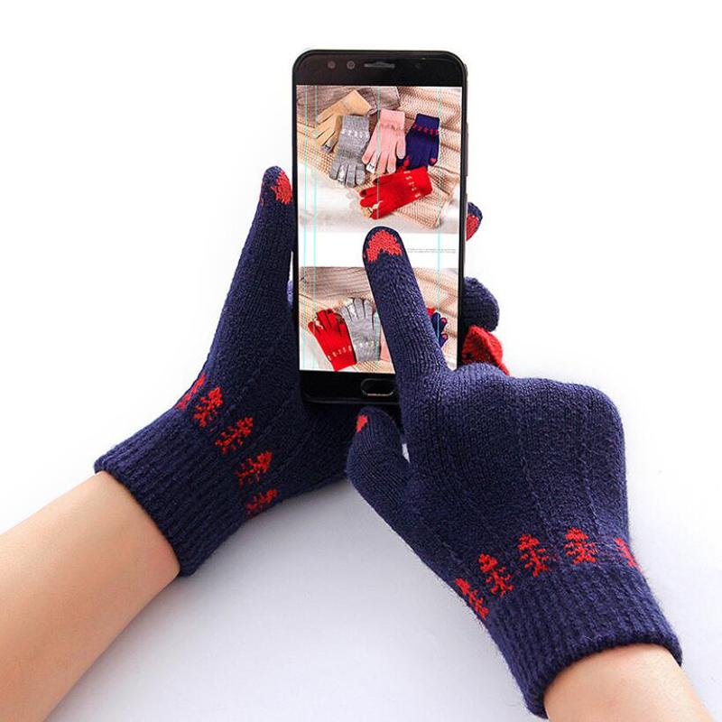 

Winter Touch Screen Gloves Women Men Warm Stretch Knit Mittens Imitation Wool Full Finger Guantes Female Crochet Thicken
