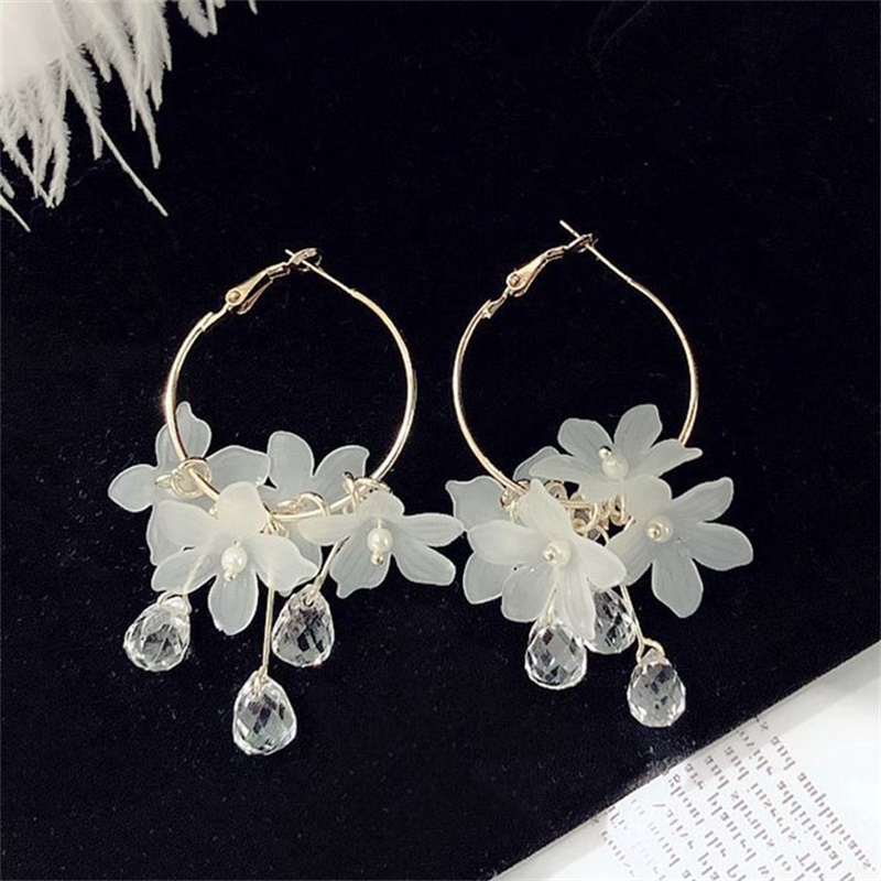 

Crystal Hoop Earrings Circle Flower Tassels Petal Water Drop Ear Pendants Women Charms Fashion Jewelry Accessories 2 2jd N2, Golden;silver