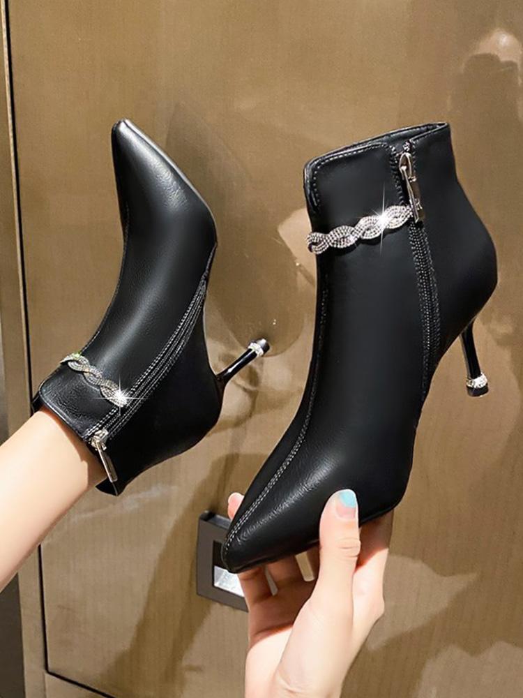 

Shoes Fashion Boots Woman Round Toe Boots-Women Zipper Punk Mid-Calf Ladies Pointy Rubber Black 2020 Low High Heel Mid