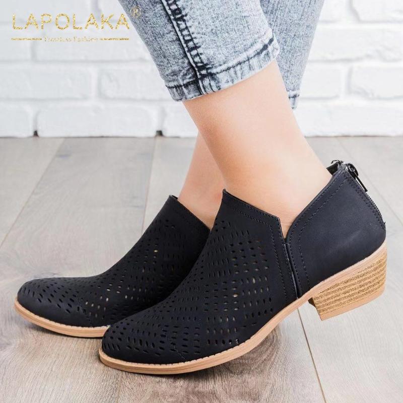 

Lapolaka Fashion 2020 Zip Up Casual Shoes Woman Boots Female Solid Spring/Autumn Chunky Heels Ankle Boots Women Shoes, Beige