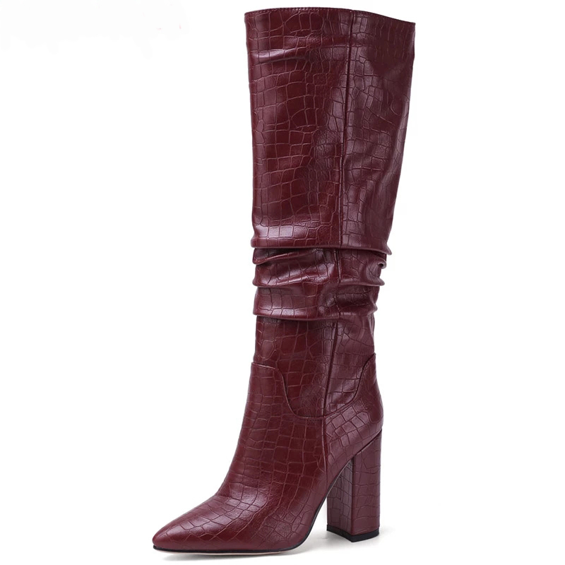 

Size 2020 Plus 34-43 New Female Brand Thick in Heels Winter Cowboy Western Boots Knee High Women's Shoes Urnk, Alcohol