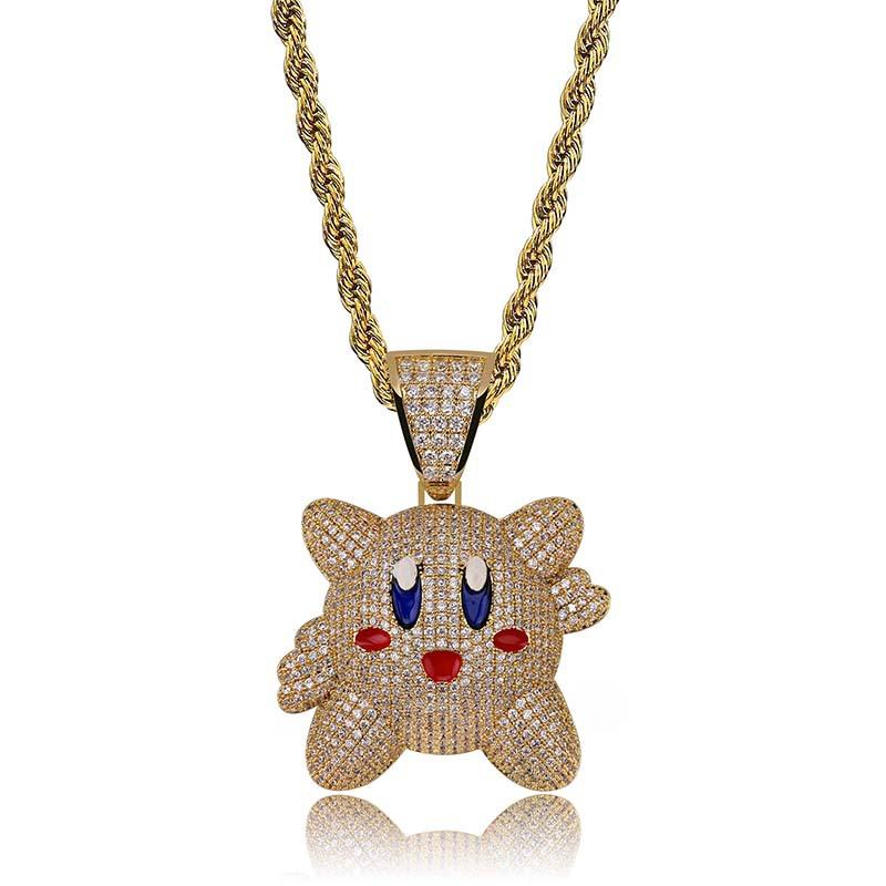 

New Iced Out 3D Kirby Pendant Necklace Mens/Women With Tennis Chain Bling Hip Hop Gold Silver Color Charm Chain Jewelry Gifts