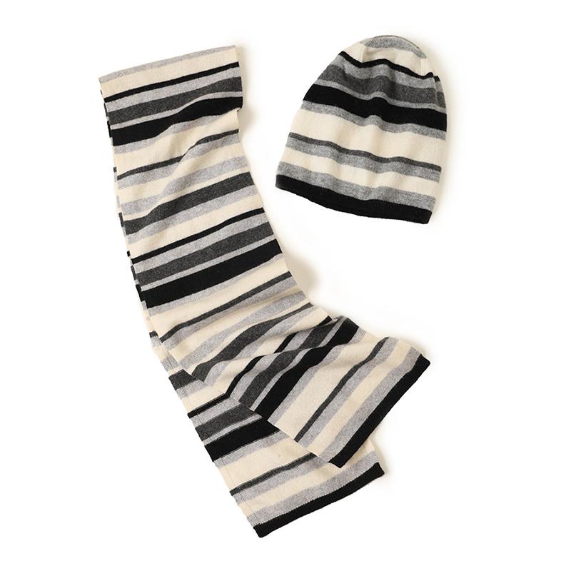

20 new cashmere knitted Hat women men set unisex striped Japanese style horizontal plaid hat scarf two-piece