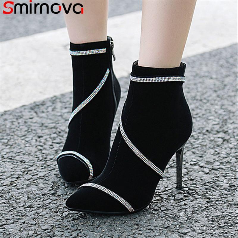 

Smirnova new arrive 2020 winter autumn sexy lady boots pointed toe dress shoes super high heels boots hot women's ankle1, Black