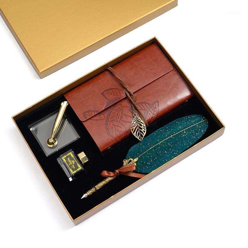

Retro Calligraphy Feather Dip Pen Writing Ink Notebook Set Fountain Pens Stationery Gift Box Office School Supplies1, Red