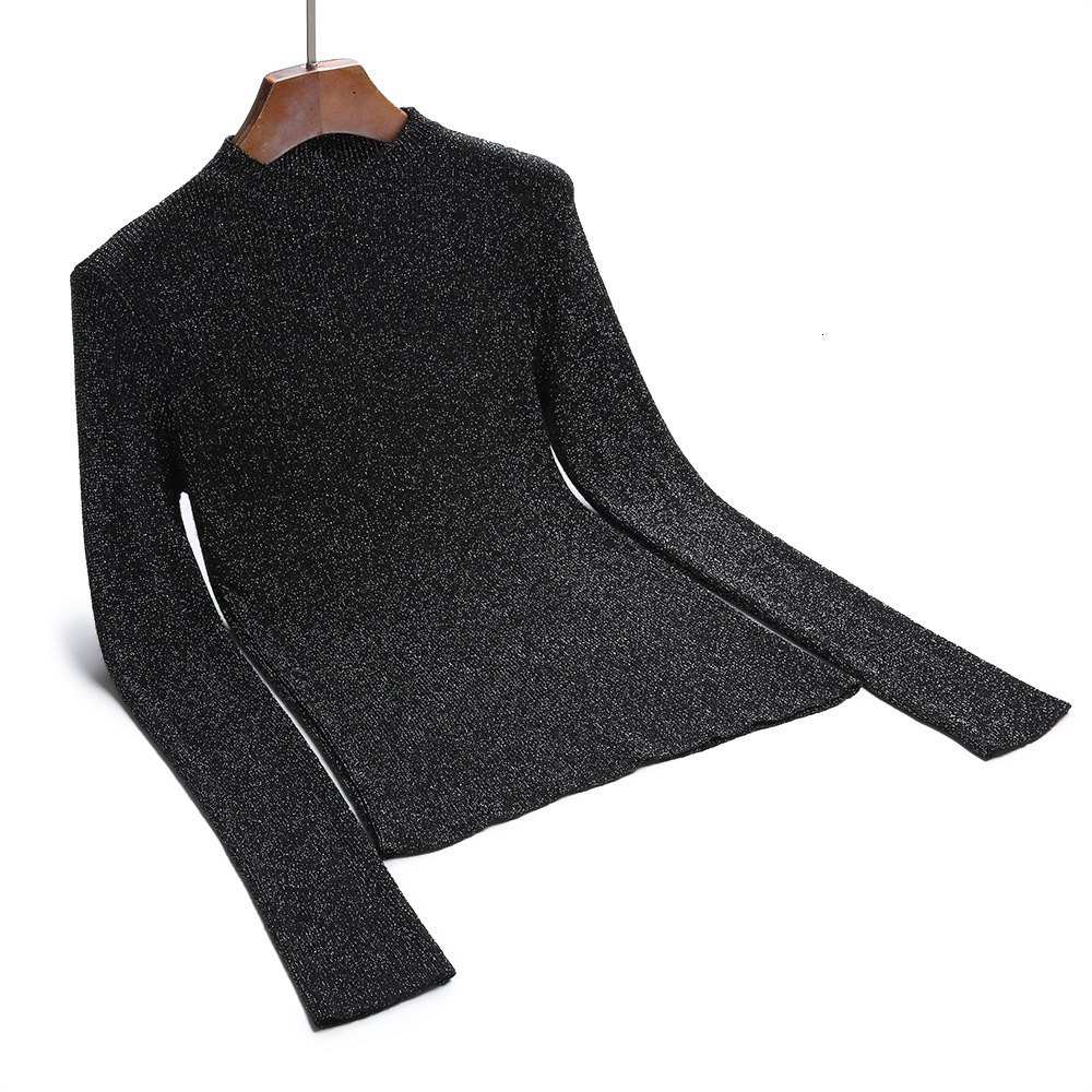 

2021 New Glitter Autumn Winter Women Knitted Rib Female Jumper High Elasticity Basic Women's Pullover Sweater 70mv, Black