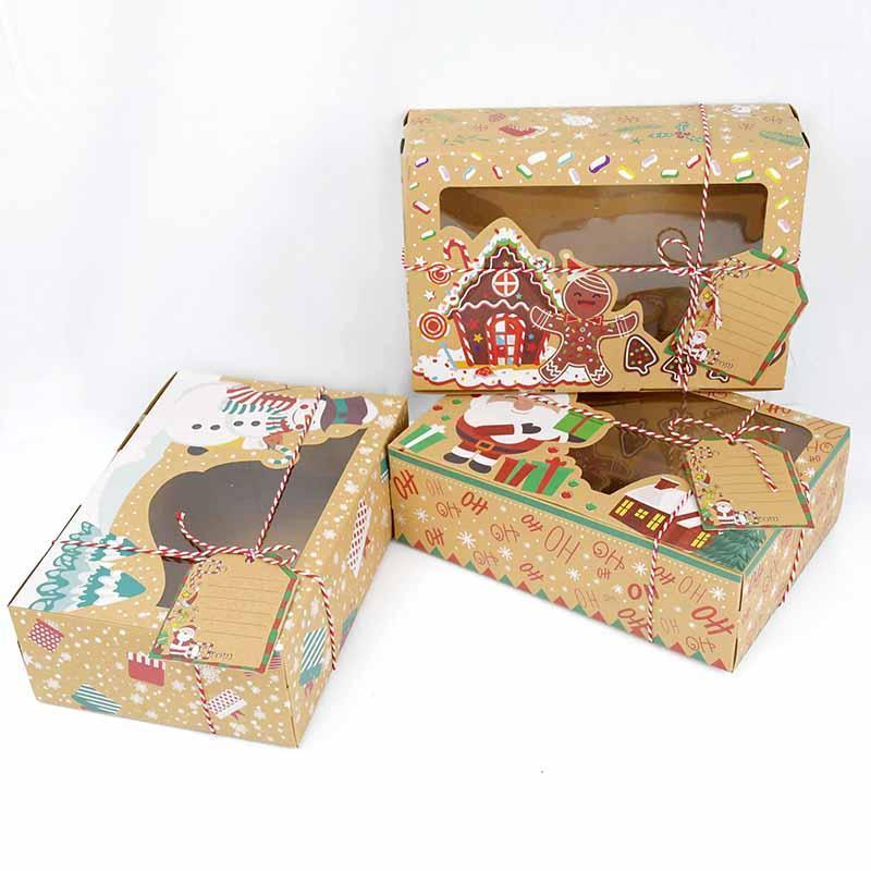 

3pcs Christmas Cookie Boxes Kraft Paper Baking Gift Box Candy Bags Xmas Decoration Navidad Noel Natal New Year Party Favors Box1