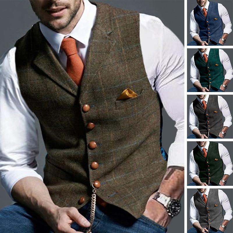 

2020 hot style men' casual lapel plaid men' vest vest Dropshipping, Blue