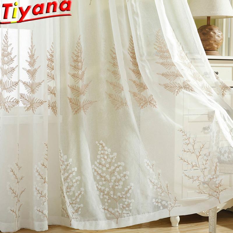 

Leaves Embroidered Tulle Curtains for Bedroom Coffe White Tree Curtains for Living Room Chrismas Tree Yarn Drapes WP257#301, Voile tulle