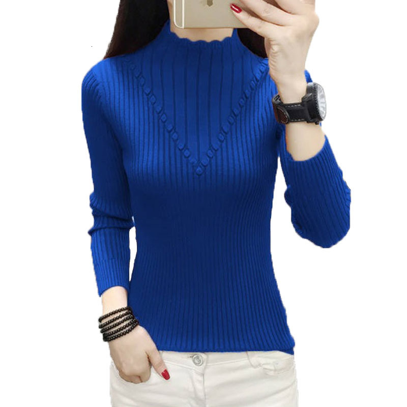 

Female Fashion Casual Long, Soft Sleeve Winter Long Knit Sweater Plus Skinny Size Base Shirt R413 Xxnb, Blue
