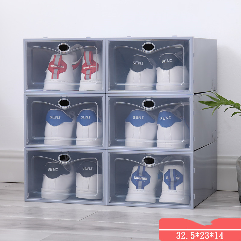 

PP thickened storage box double frame plastic dustproof clamshell shoe frame shoe box shoe cabinet transparent, Pink