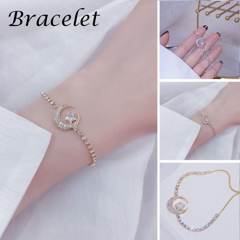 

Gold & Crystal Crescent Moon Bracelet Sparkling Diamond Zircon Star Moon Bracelet Birthday Valentine's Day Gift Fast Delivery