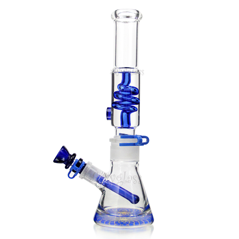 

Blue 12 inches 7mm hookah beaker base build a glycerin coil bong glass freezable smoking water pipe