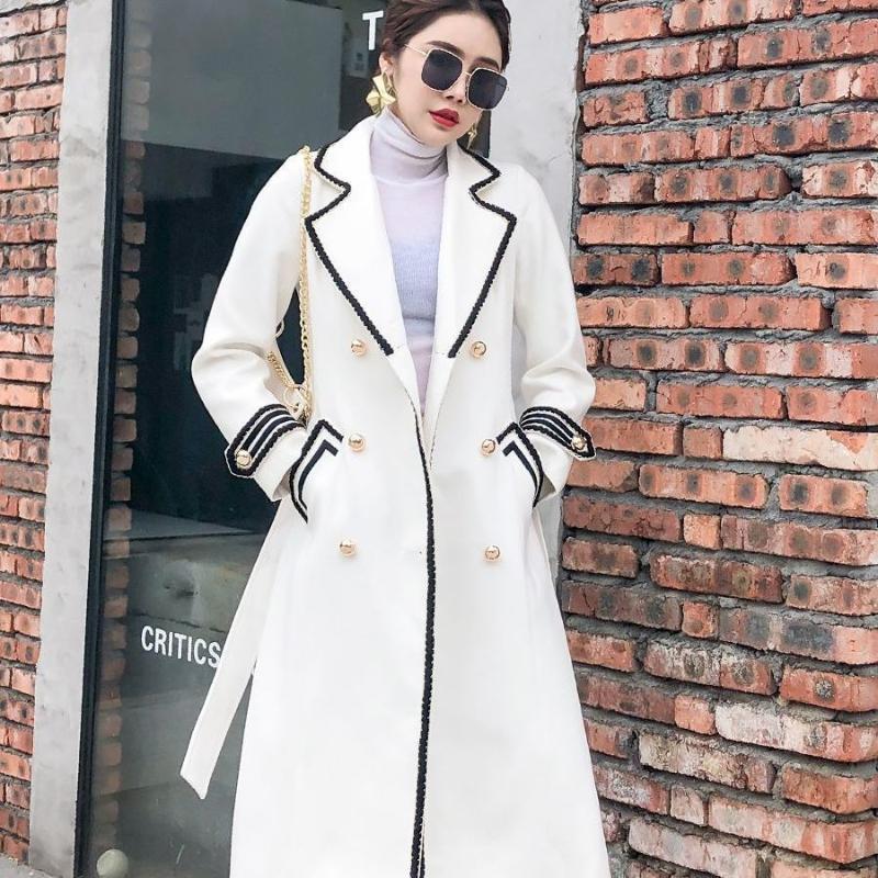 

Elegant Long Woolen Coat Women Autumn Winter Wool Overcoat Female Korean Loose Thick Warm Wool Coats Jackets, Black