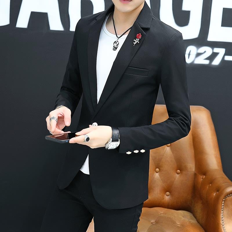 

Men's suits Korean version of the trend of self-cultivation handsome 2021 new youth handsome personality small suit men's jacket, Black