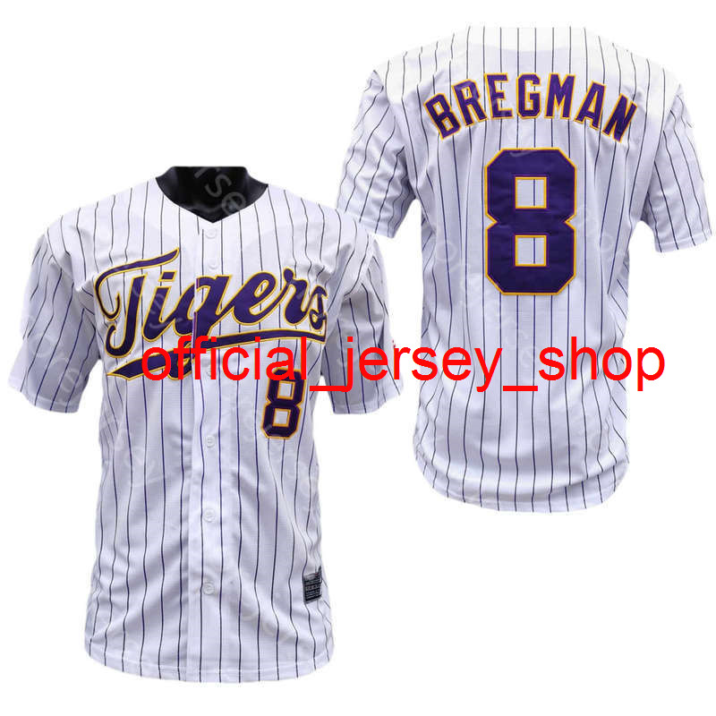 

2020 LSU Baseball Jersey NCAA College 8 Alex Bregman White Yellow All Stitched And Embroidery Size S-3XL, As pic