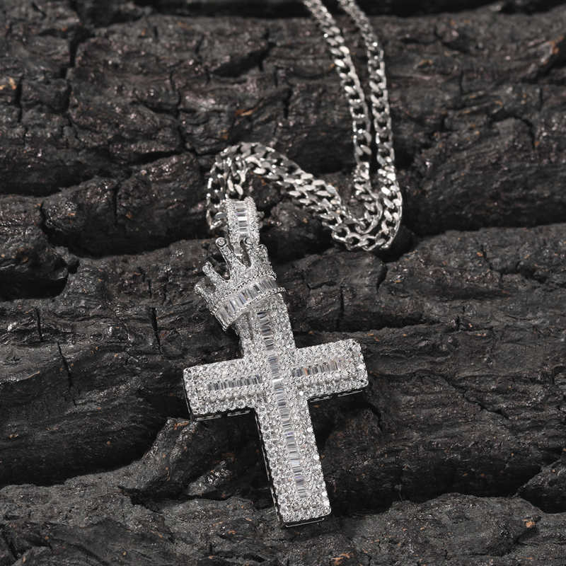 Adorable Micro Pave Hip Hop Crown Cross Pendant Necklace for Man Women Lovers Gift-image-753973194