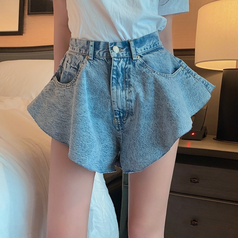 

Woman Shorts High Waist Flare Sexy Jeans Shorts Vintage Solid Streetwear Slim Denim Short Pants Fashion Y200822, Blue