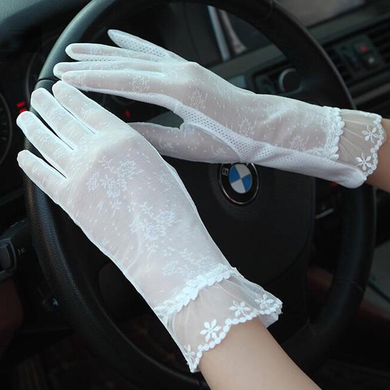 

Fashion sexy silk touch screen gloves sunscreen ladies anti-UV summer driving anti-skid cycling elastic lace gloves 05A
