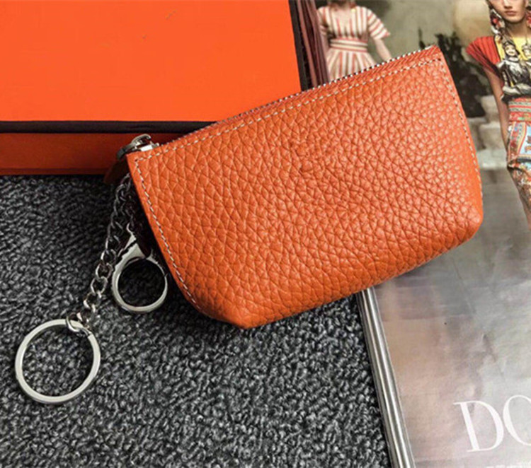 

Unisex Slim Zipper Coin Wallet Leather Fashion Design Men & Women Letter Key Chain Holder Ladies' bags Coin Purses With Orange Box, Red;black
