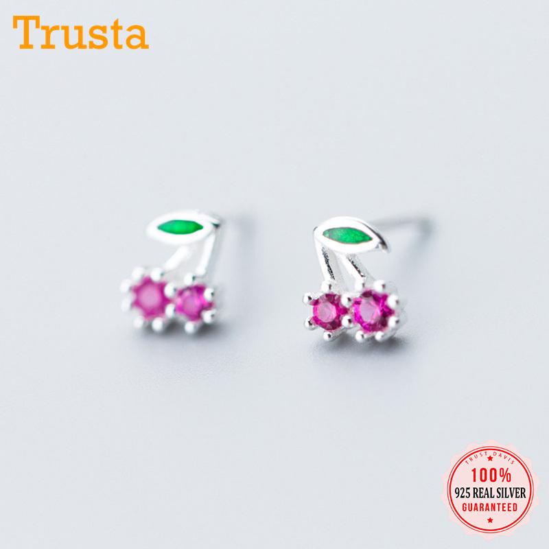 

Trustdavis Luxury 925 Sterling Silver Women Fashion Cute Tiny Fruit Cherry CZ Stud Earrings For Daughter Girls Jewelry DS585