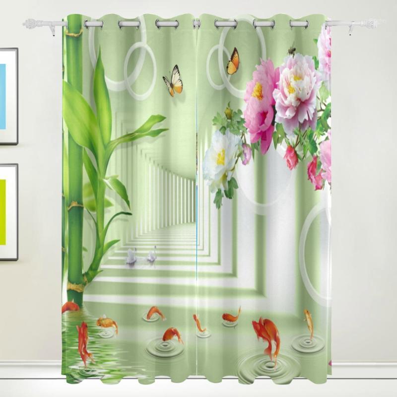 

Chinese Bamboo Curtain Style Green Curtain for Kid Bedroom Decorative Lovely 3D Window for Living Room Luxurious1, As pic