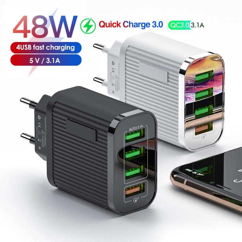

Home Travel EU Plug 48W QC3.0 Quick Charging 4 USB Ports Wall Charger Adapter