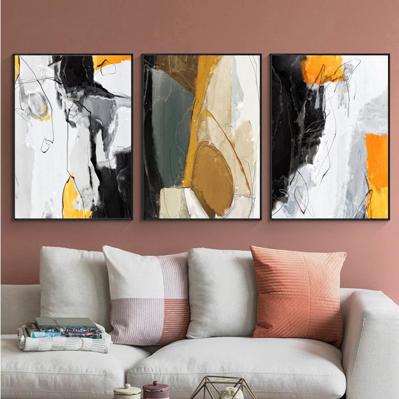 

Abstract Black Yellow White Poster Nordic Wall Art Picture Prints Canvas Paintings Modern Living Room Decoration Home Decor