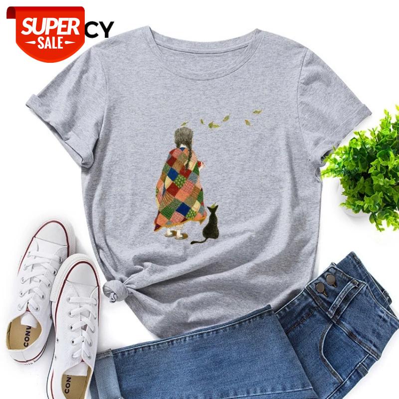 

JFUNCY Women's Tee Shirt Summer Women Tops Female Clothes Plus Size Short Sleeve Cotton T-shirt New Cartoon Print Woman Tshirt #s35P, White