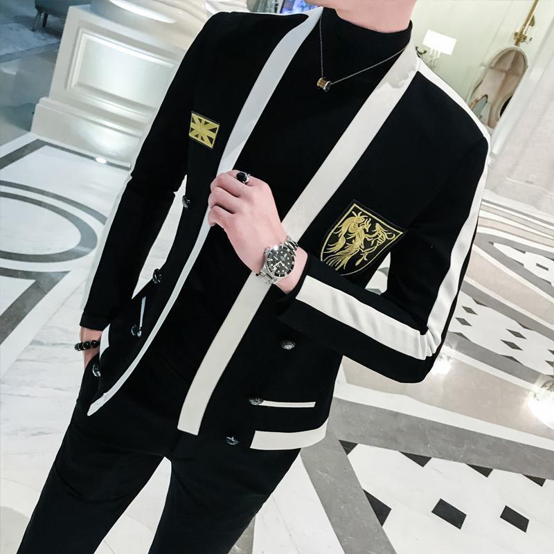 

Gold Embroidered Blazer Hombre Men's Slim High Quality Blazer Concert Singer Host Costume Fashion Men's Cardigan Men1, Black