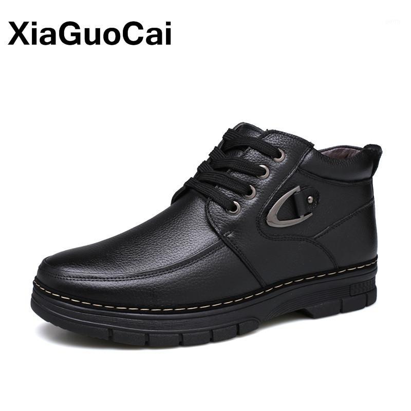 

Winter Men Ankle Boots Genuine Cow Leather Casual Snow Boots With Fur Platform Male Warm Plush Shoes Classic Father's Footwear1, Black
