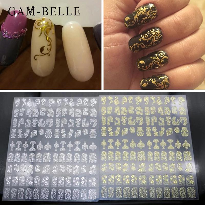 

GAM-BELLE 108Pcs/Sheet Nail Art Stickers Gold Silver Metallic Vintage Flowers Decals Patch Nail Art Decorations Manicure Tip