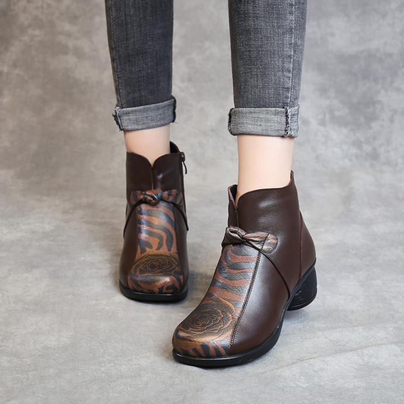 

Cotton boots women winter new Ankle boots real leather women shoes plus velvet thick warm shoes retro casual zipper, Black