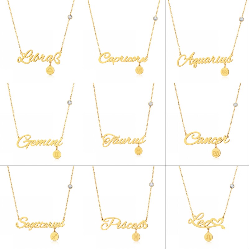 

Women Titanium Steel Twelve Constellations Letter Pendant Necklace 12 Amulet Zodiac Sign Necklaces Gold/Silver Colors Jewelry 126 J2