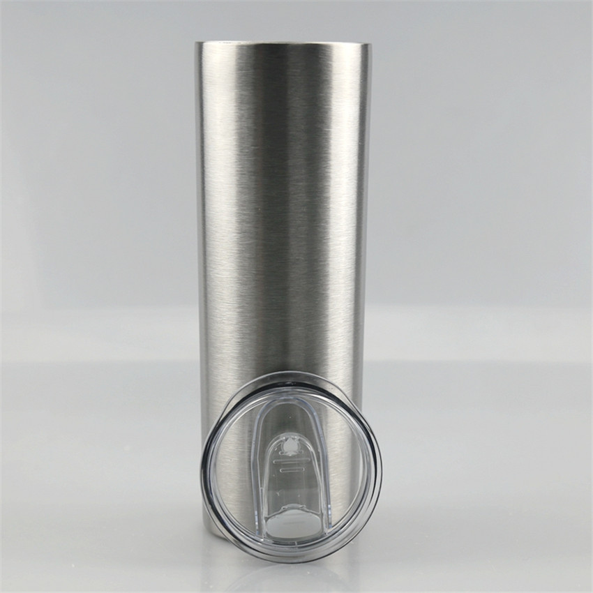 

20oz Skinny tumblers sanded cups stainless steel water bottles with straw coffee mugs double insulated cups slim vacuum beverage cup A13, Stainless steel color