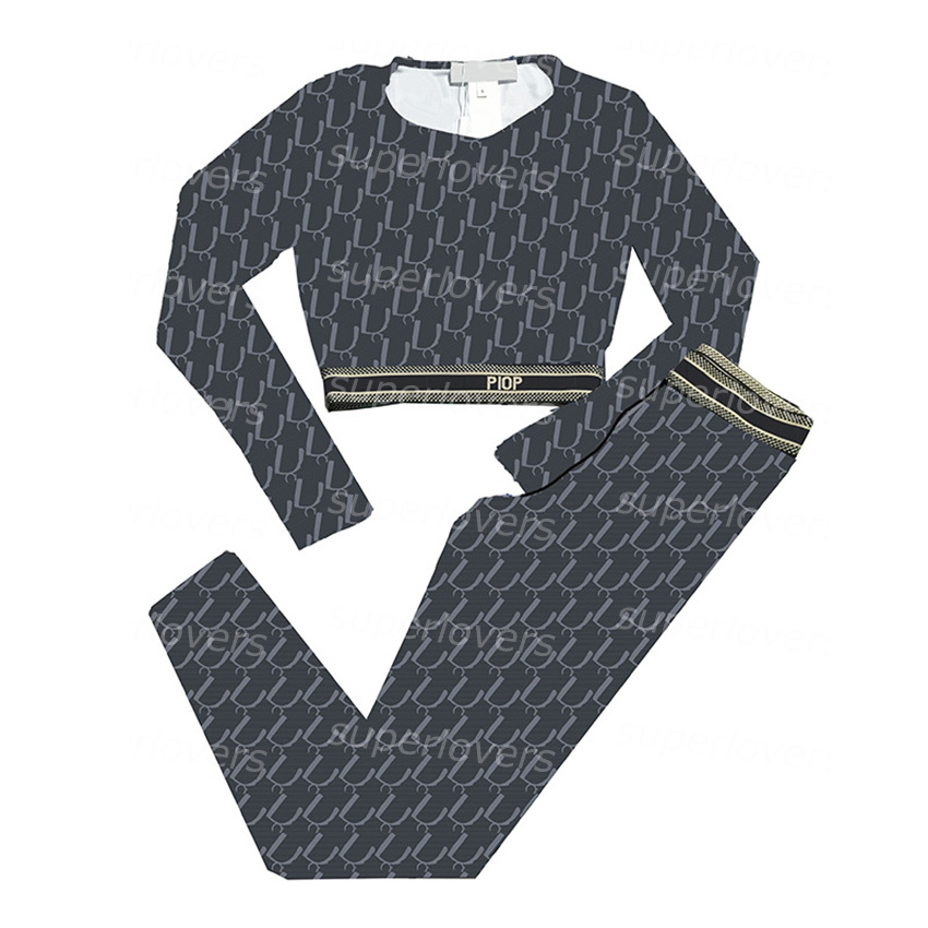 

Vintage Printed Tracksuits Womens Elastic Fitness Yoga Outfits Trendy Long Sleeve Padded Tops Tights Sports Diving Pants For Women, With label
