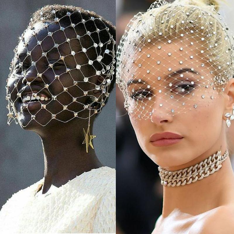 

Vintage Handmade Birdcage Veil Pearls Headband Hair Hoop Wedding Hair Jewelry for Women Rhinestone Headpiece Hairbands Accessory