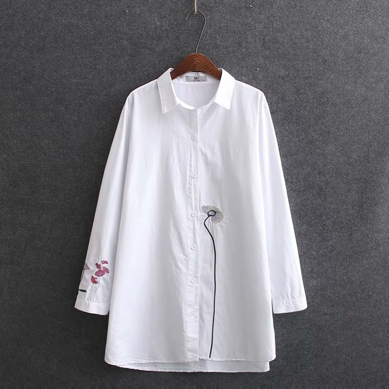 

Size Woman Plus Buttons Down Casual Blouse Complete Spring Long Sleeve Floral Summer Embroidered Elegant Tops Officewear Blouses Tcr9, White