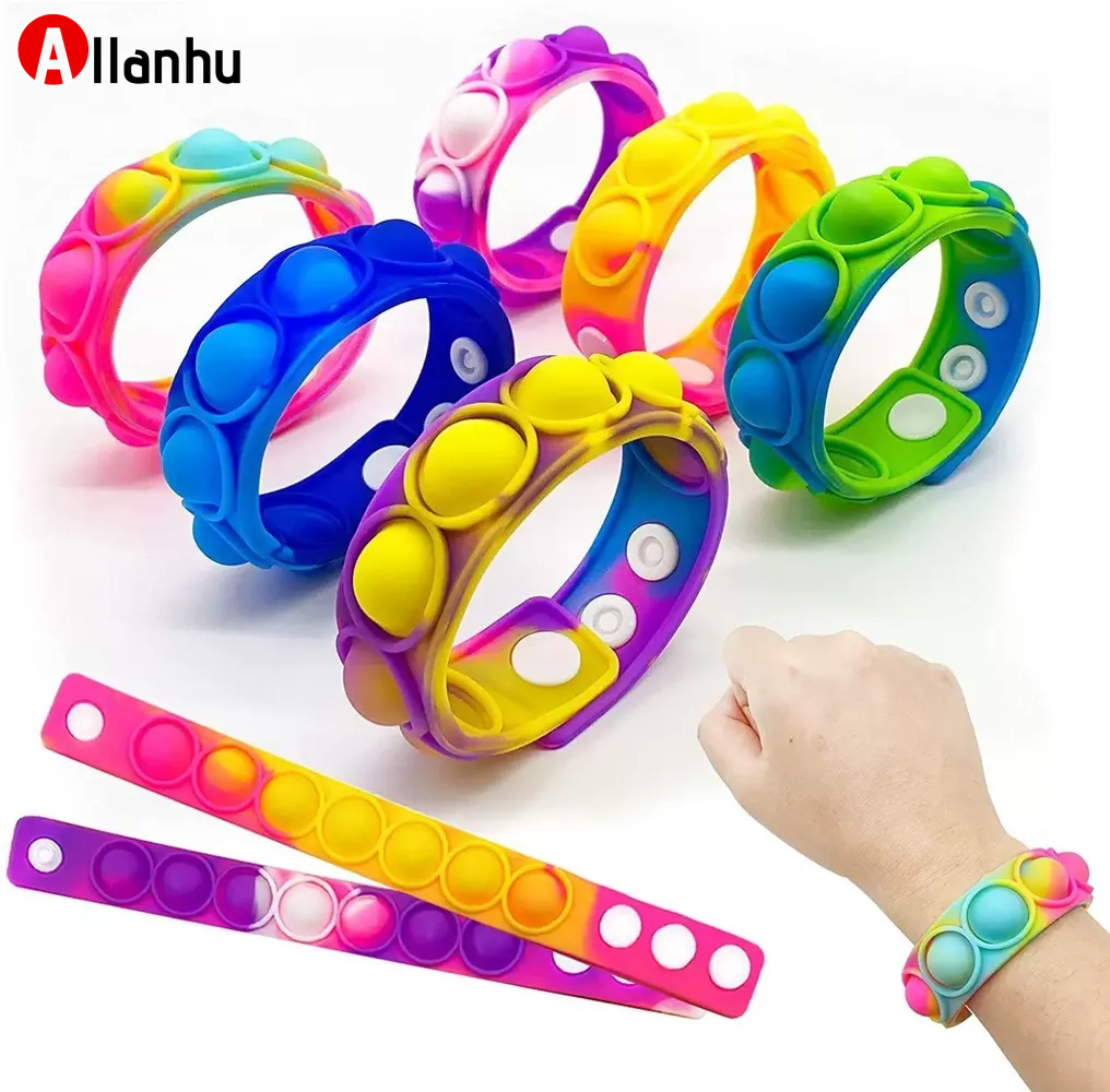 

NEW! Push Bubble Silicone Bracelets Decompression Fidget Finger Toys Bracelet Puzzle Press Stress Wristband Sensory Tie-dyed Snap Ring Gag Toys