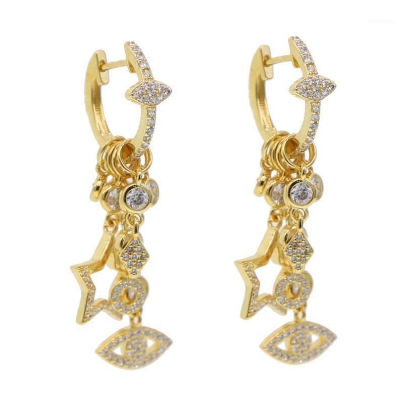 

2020 Fashion multi-pendant hollow star eye dangle earring for women girls elegance paved white clear CZ wedding jewelry party1