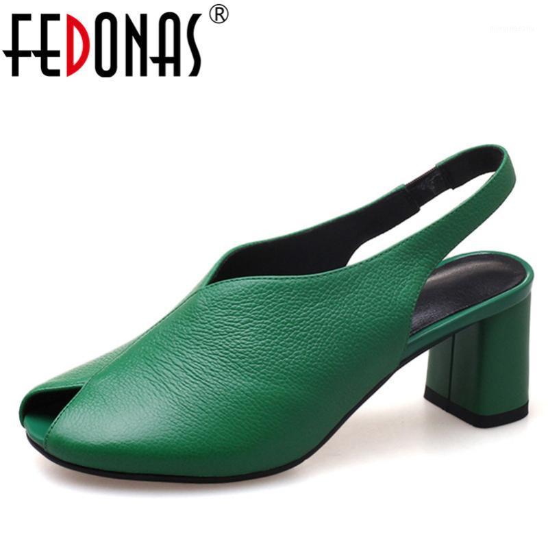 

FEDONAS 2020 Women Sandals Heel Summer Open Toe Genuine Leather Shoes Woman Sandalias Ladies Gladiator Retro Pumps Sandals Women1, Black