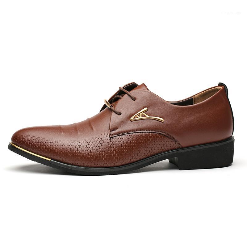 

New Spring Men Leather Dress Shoes Men's Business Shoes for Men Pontied Toe Lace-up Flats Black Size 45 Solid1